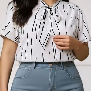 Temu Butterfly Bow Neckline Short Sleeve Blouse, 3XL